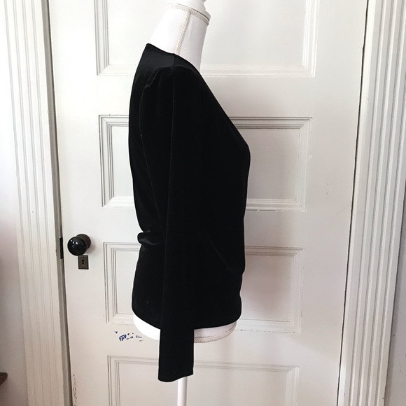 J.Crew Mercantile Black Stretch Velvet Wrap Top - Picture 3 of 7